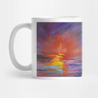 Red Skyscape  The deep red sun sinks into the Pacific ocean and sets over the Hawaiian Islands near the beach. Mug